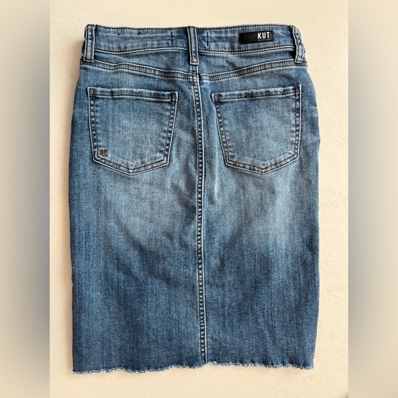 KUT from the Kloth Connie Skirt High Low Fray Hem Denim Jean Skirt Size 00 - Picture 8 of 16